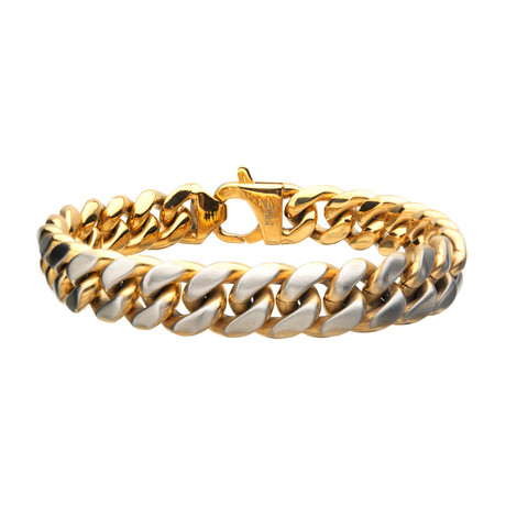 Lionheart Matte Stainless Steel + Gold Plated Reversible Curb Chain Colossi Bracelet