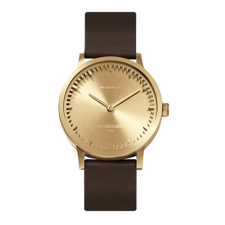 Tube Watch T32 // Brass // Gray Nato (Black Leather)