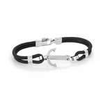 Anchor Screw Cord Bracelet // Silver + Black (S)