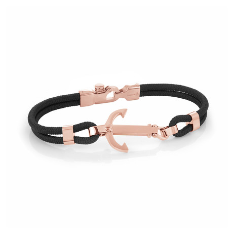 Anchor Clasp Cord Bracelet // Rose Gold + Black (S)