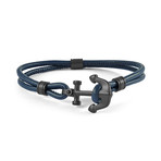 Anchor Leather Bracelet // Navy Blue + Black (S)