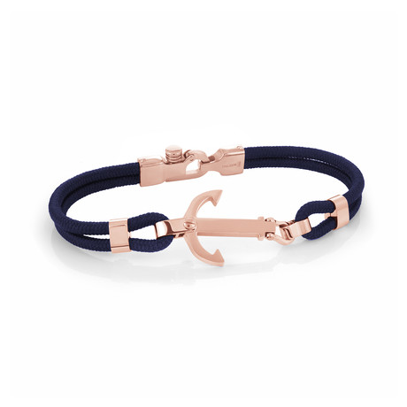 Anchor Screw Cord Bracelet // Rose Gold + Navy Blue (S)