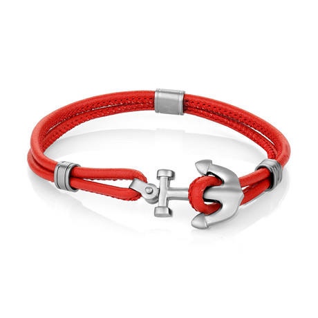 Matte Anchor Bracelet // Red + Silver (Small)