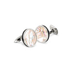 Mother Of Pearl Enamel Bordered Round Cuff Links (Gray)