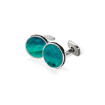 Angel Wing Enamel Bordered Round Cuff Links // Teal