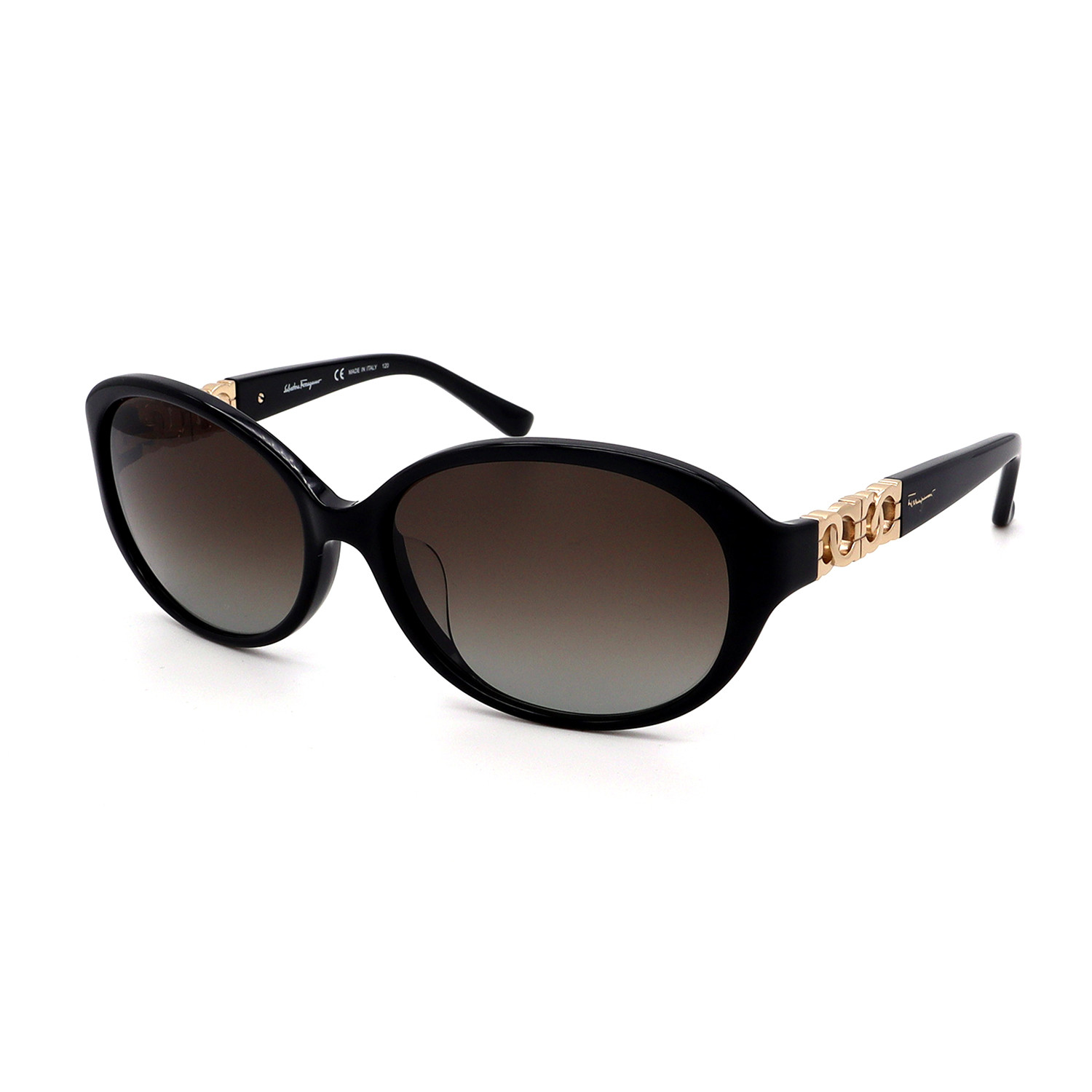 Women's SF736SA-001 Oval Sunglasses // Shiny Black + Gray - Salvatore ...