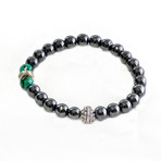 Dell Arte // Hematite + Malachite Mix Beaded Bracelet // Silver + Green