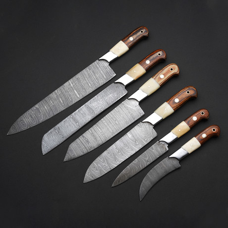 Chef Knives // Set Of 6 Pieces // Dark Natural Rosewood