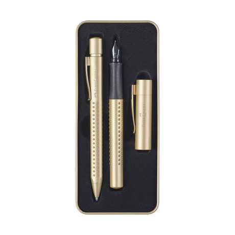 Faber-Castell Grip Fountain Pen + Ballpoint Pen Gift Tin (Gold)