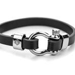 Leather Bracelet (Black + Silver)