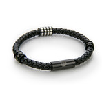 Braided Leather Bracelet V2 (Black + Silver)