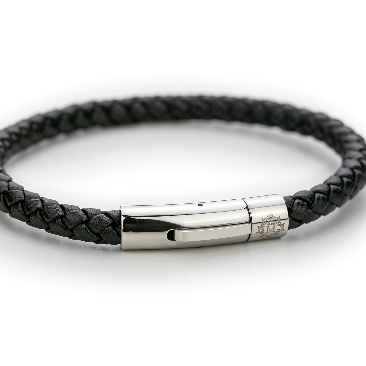 Braided Leather Bracelet (Black + Silver) - MONOMEN - Touch of Modern