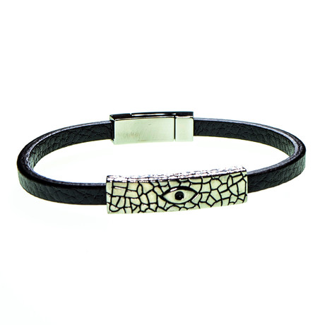 Dell Arte // Leather + Stainless Steel Band Bracelet // Black + Silver
