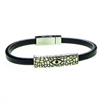 Dell Arte // Leather + Stainless Steel Band Bracelet // Black + Silver