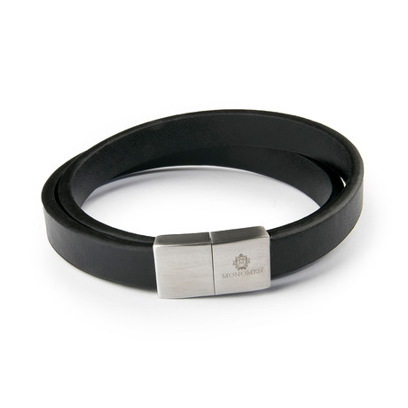 Leather Bracelet V2 // Black + Silver