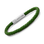 Braided Leather + Stainless Steel Bracelet // Green + Silver