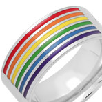 Enamel Band Ring // Silver + Rainbow (Size 9)