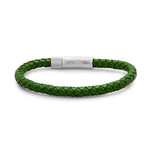 Braided Leather + Stainless Steel Bracelet // Green + Silver