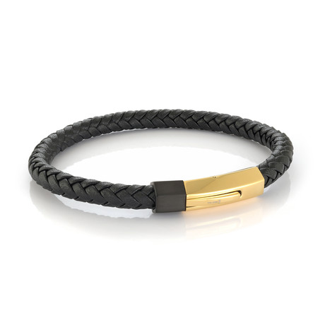 Stainless Steel Push Clasp Leather Bracelet // Gold Plating