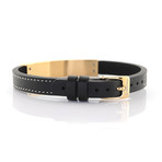 Stainless Steel ID Plate Leather Bracelet // Gold Plating