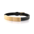 Stainless Steel ID Plate Leather Bracelet // Gold Plating