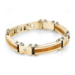 Stainless Steel 3-Piece Wood Inlay Polished Bracelet // Gold