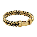 Stainless Steel Double Row Round Box Nylon Cord Bracelet // Gold Plating
