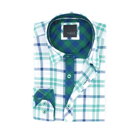 Kody Button Up Shirt // White + Green + Navy Plaid (XS)