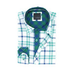 Kody Button Up Shirt // White + Green + Navy Plaid (L)