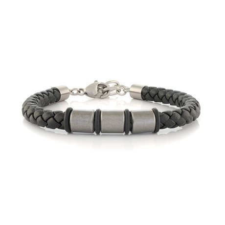 Antique Finish Leather Bracelet // Black + Gunmetal (S)