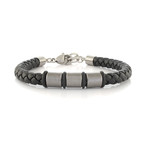 Antique Finish Leather Bracelet // Black + Gunmetal (M)