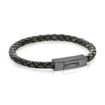 Vintage Leather + Stainless Steel Bracelet // Black (L)