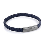 Sideways Clasp Leather Bracelet // Blue + Gunmetal (M)