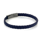 Sideways Clasp Leather Bracelet // Blue + Gunmetal (M)