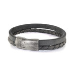 Sideways Clasp Leather Bracelet // Black (L)