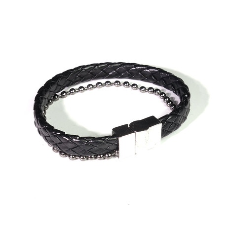 Weave Ball + Chain Bracelet // Black + Silver