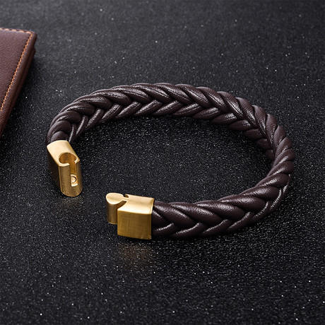 Magnetic Clasp Weave Bracelet // Brown