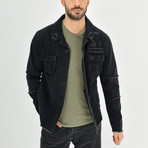 Distressed Shirt Jacket // Black (XL)