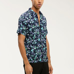 Manav Casual Point-Collared Short Sleeve Button Down // Navy (XL)