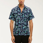 Manav Casual Point-Collared Short Sleeve Button Down // Navy (XL)