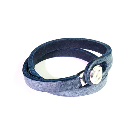 Touch Collection // Wrap Cowhide Bracelet // Blue + Silver (8")