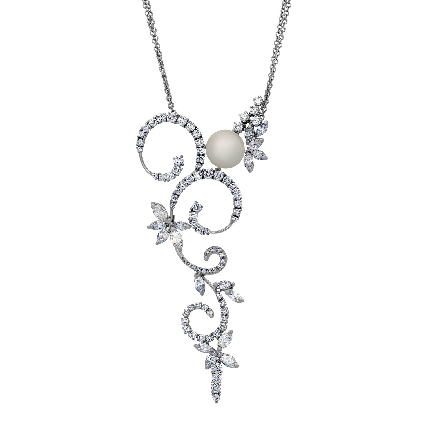 Stefan Hafner 18k White Gold Diamond + South Sea Pearl Swirl Necklace ...