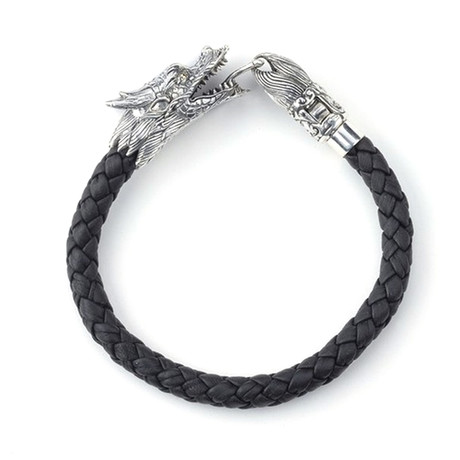 Sterling Silver Dragon Leather Bracelet (7" // 25.6g)