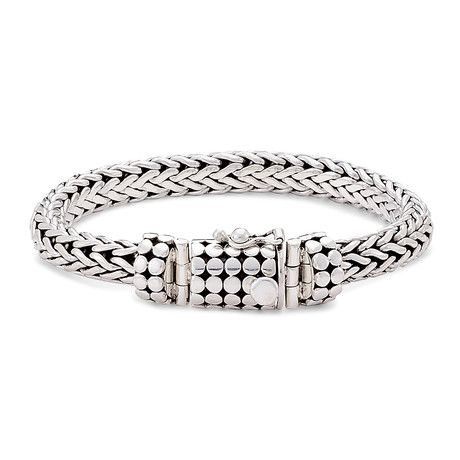 Sterling Silver Dot Design Lock Woven Chain Bracelet