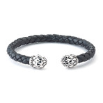 Sterling Silver Floral + Woven Leather Bangle