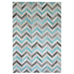 Cow Hide Rug // Aqua + Gray + White Chevron (4'L x 6'H)