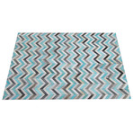 Cow Hide Rug // Aqua + Gray + White Chevron (4'L x 6'H)