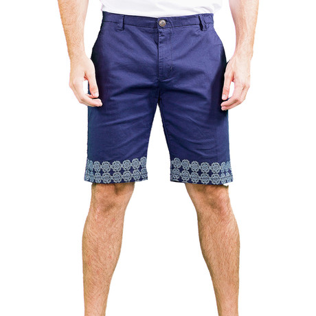 Flat Front Printed Trim Shorts // Navy (28)