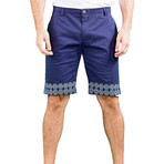 Flat Front Printed Trim Shorts // Navy (38)