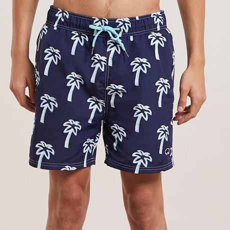 Pulco Palm Print Swim Shorts // Navy (S)